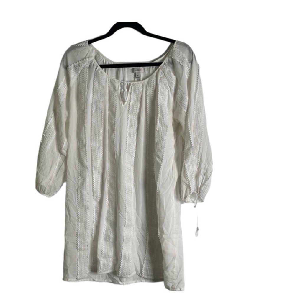 J crew white cotton blouse lace embroidered size medium